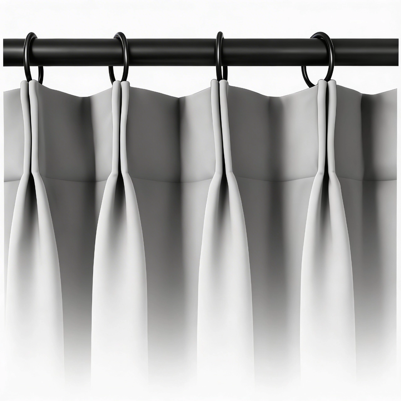 Cortina con pinch pleat o pastelón tipo pellizco instalada en un cortinero tubular con argollas